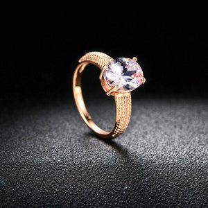 Rose Gold Oval Crystal Engagement Style Ring